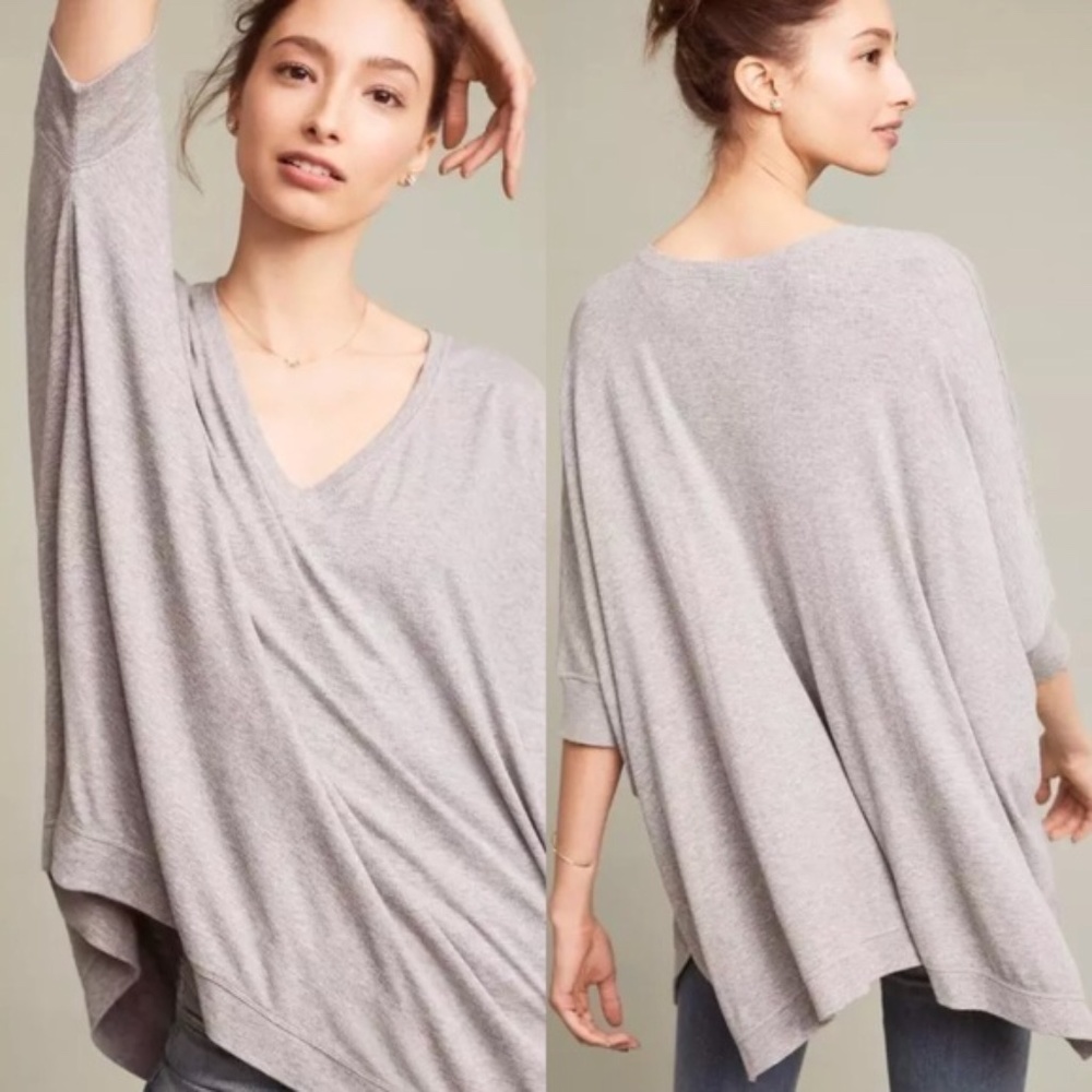 ANTHROPOLOGIE Bordeaux Jane Ribbed Tunic Top Gray